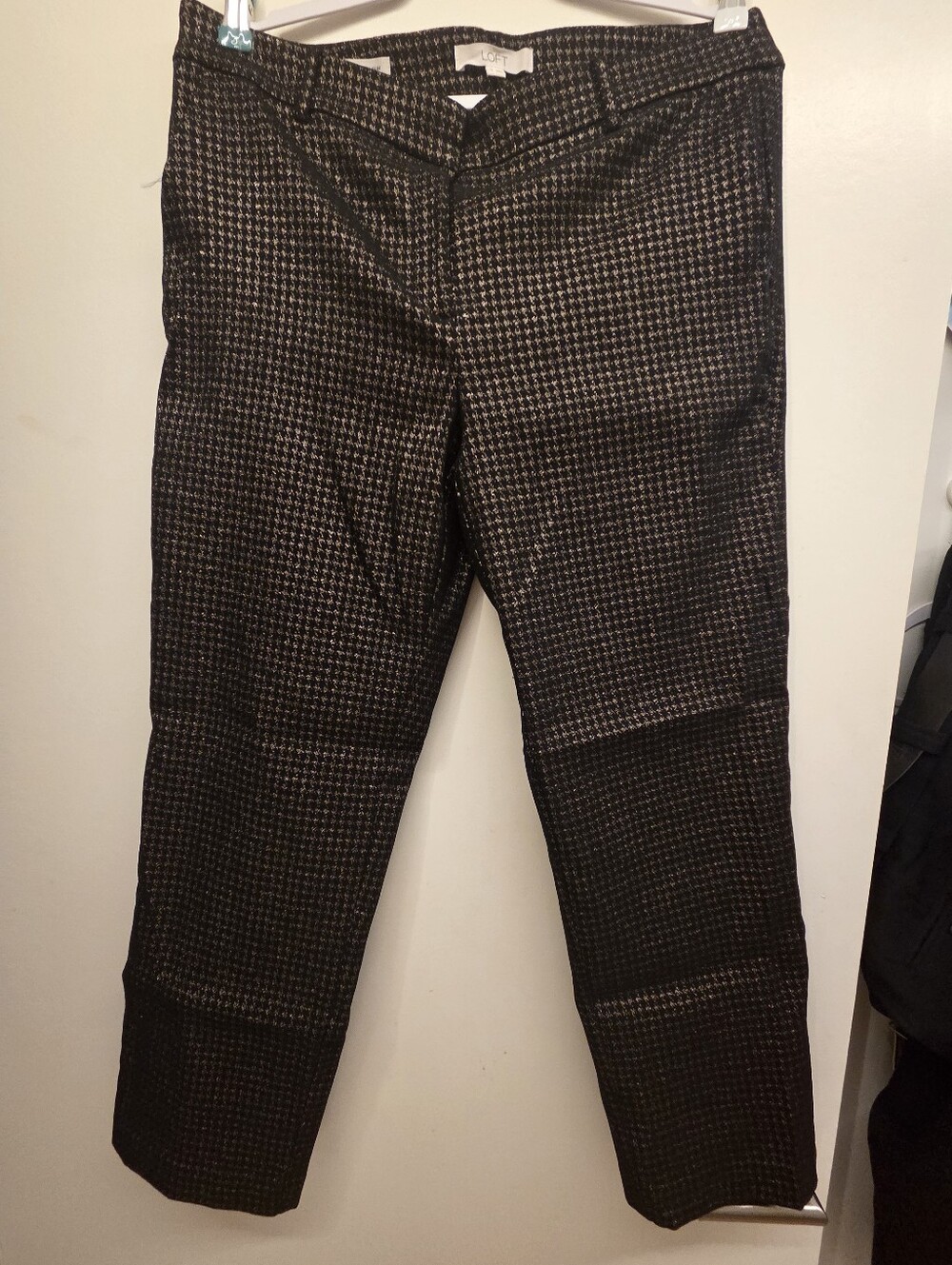 Loft Sized 12 Black Metallic Houndstooth Ankle Pants